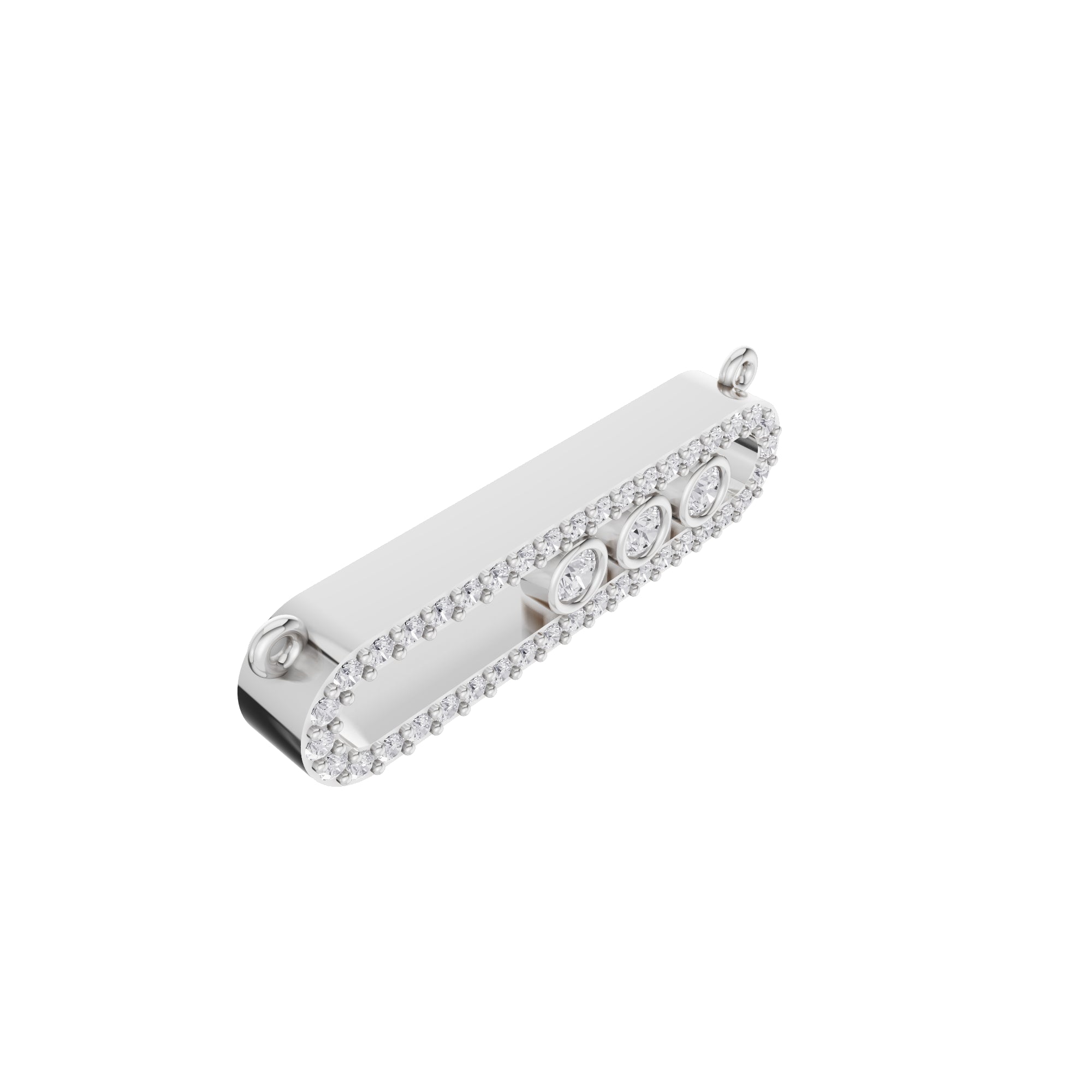Aarinya Bezel Trio Floating Diamond Bar Pendant, The Kinetic Triad Horizontal Bar Pendant