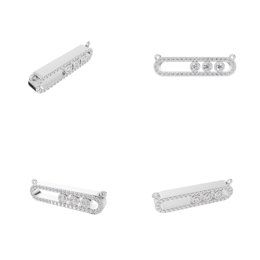 Aarinya Bezel Trio Floating Diamond Bar Pendant, The Kinetic Triad Horizontal Bar Pendant