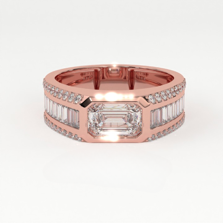 Aarinya Men's Emerald-Cut Diamond Signet Band, The Grand Architectural Step-Cut Men's Ring, The Matrix Bezel Channel Men's Statement Ring