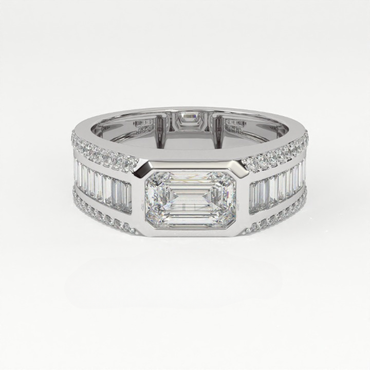Aarinya Men's Emerald-Cut Diamond Signet Band, The Grand Architectural Step-Cut Men's Ring, The Matrix Bezel Channel Men's Statement Ring