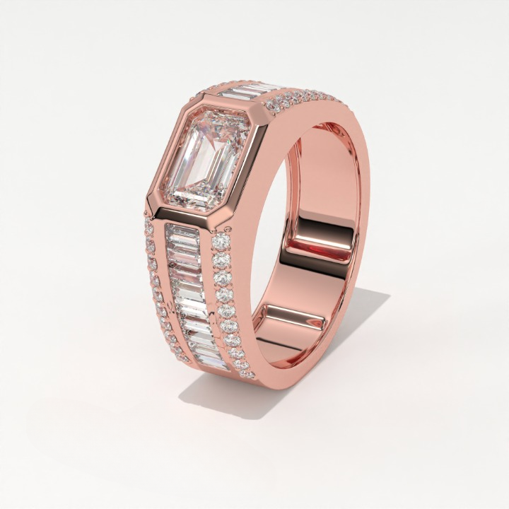 Aarinya Men's Emerald-Cut Diamond Signet Band, The Grand Architectural Step-Cut Men's Ring, The Matrix Bezel Channel Men's Statement Ring