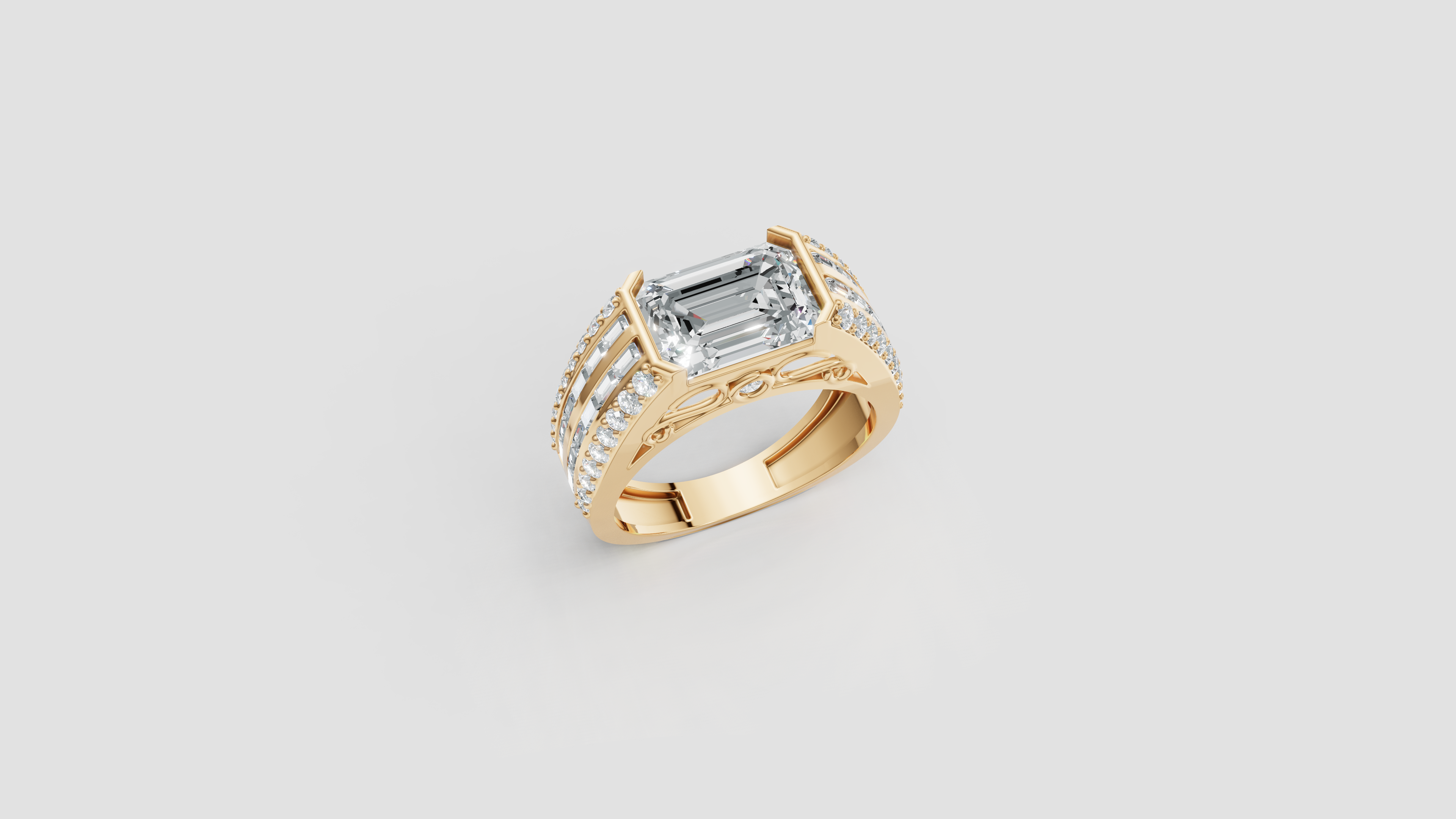 The Sovereign Emerald-Cut Statement Ring, Monarch Multi-Row Lab-Grown Diamond Band
