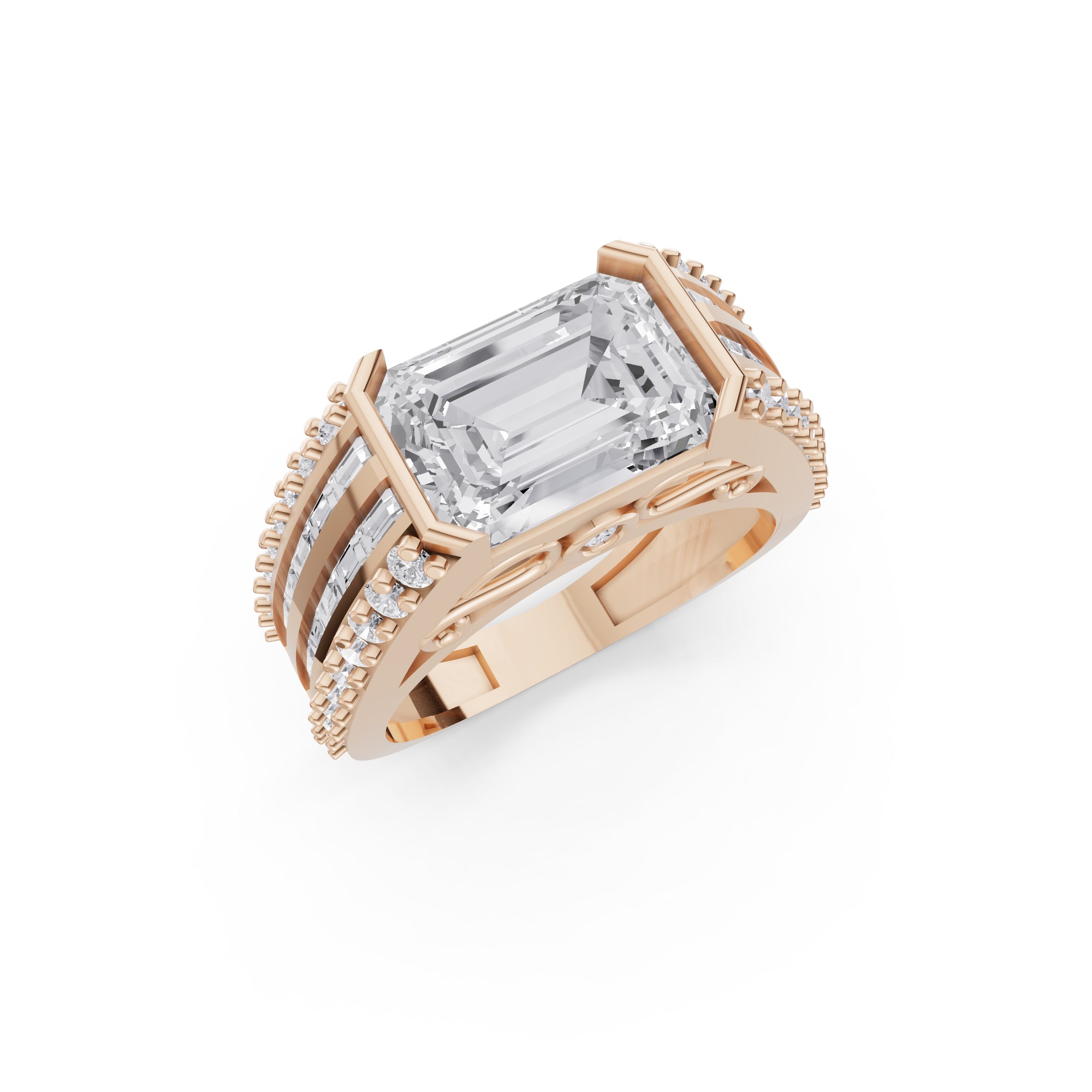 The Sovereign Emerald-Cut Statement Ring, Monarch Multi-Row Lab-Grown Diamond Band