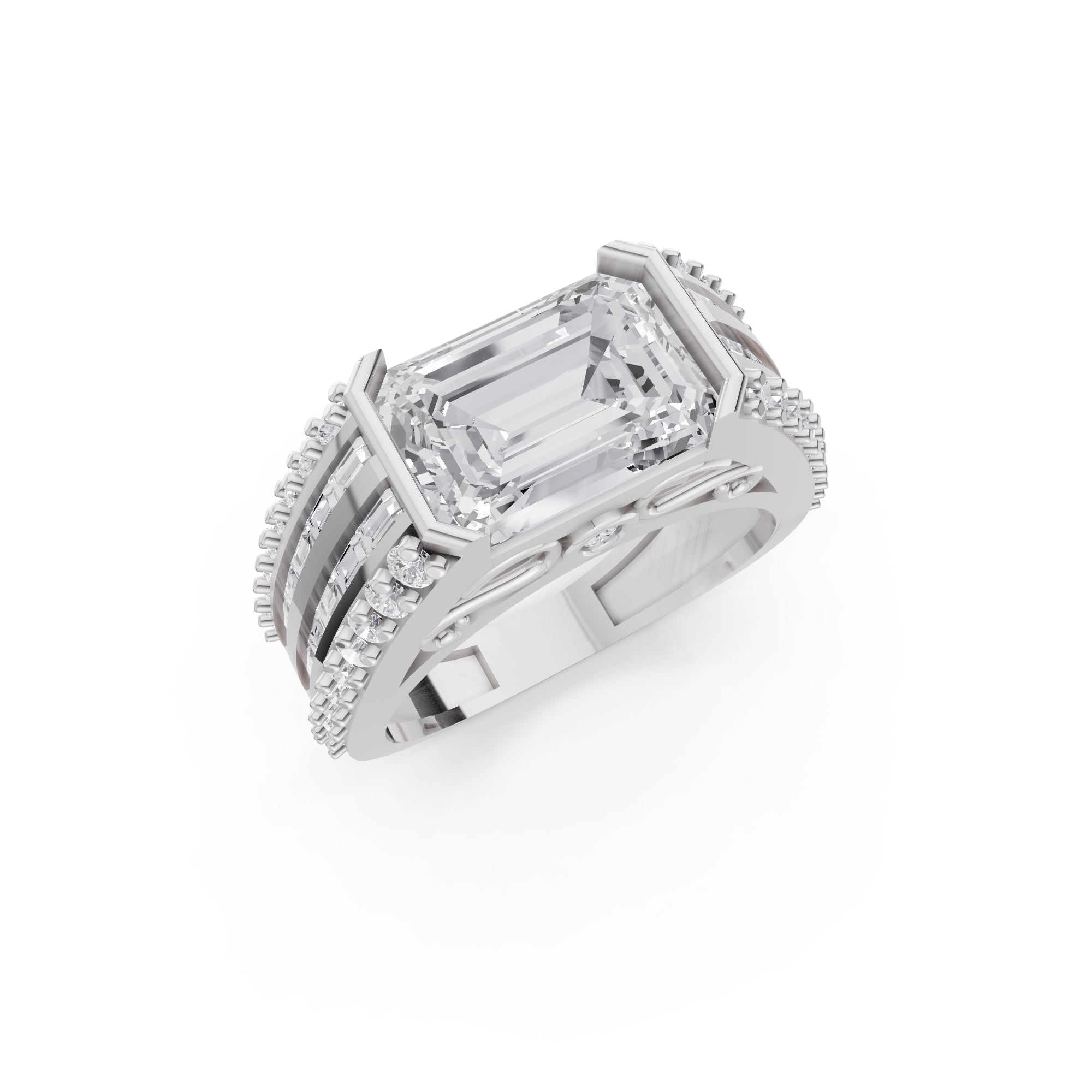 The Sovereign Emerald-Cut Statement Ring, Monarch Multi-Row Lab-Grown Diamond Band