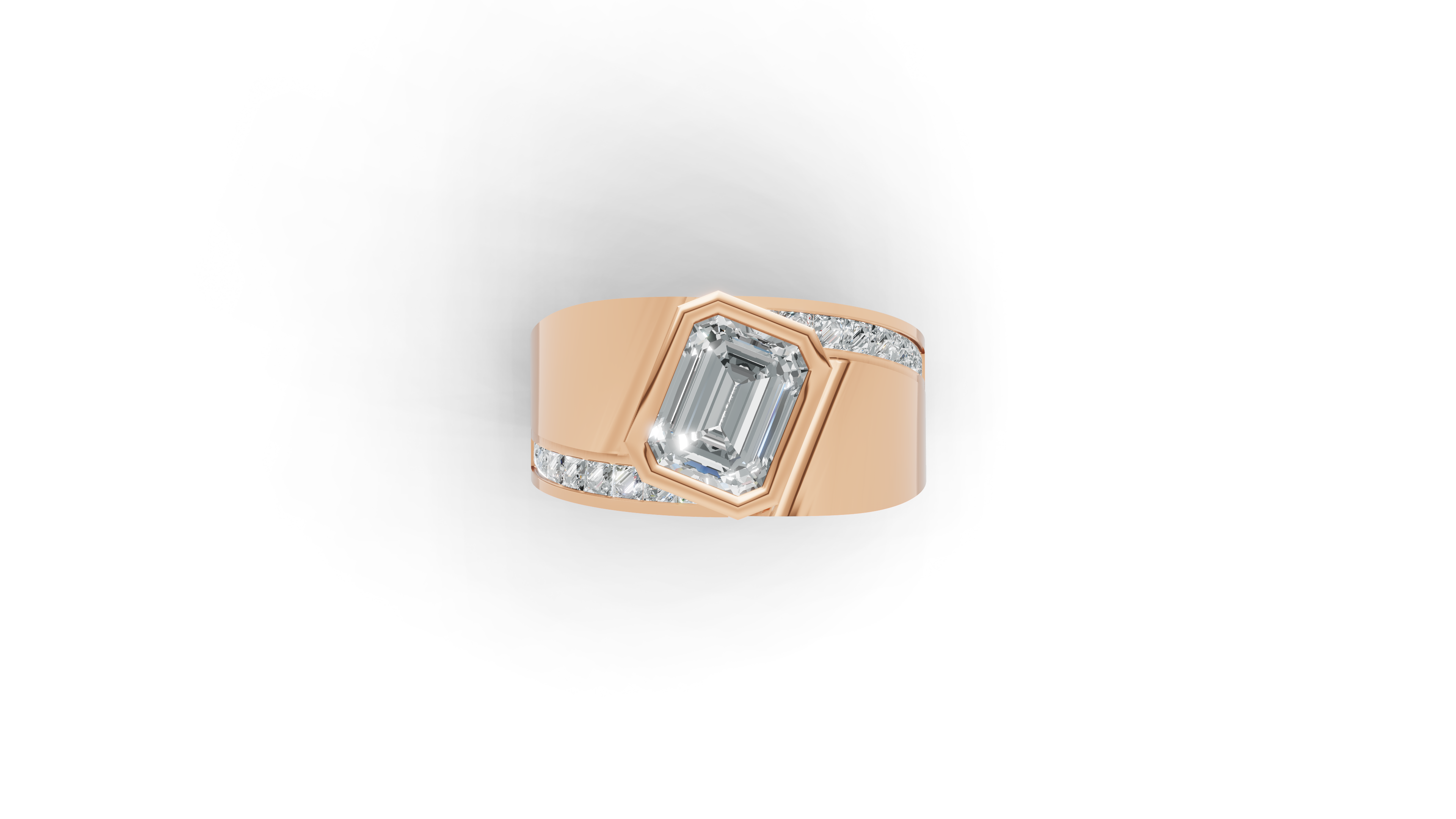 Aarinya Bezel Emerald Cut Men's Ring, Vanguard Asymmetric Lab-Grown Diamond Ring