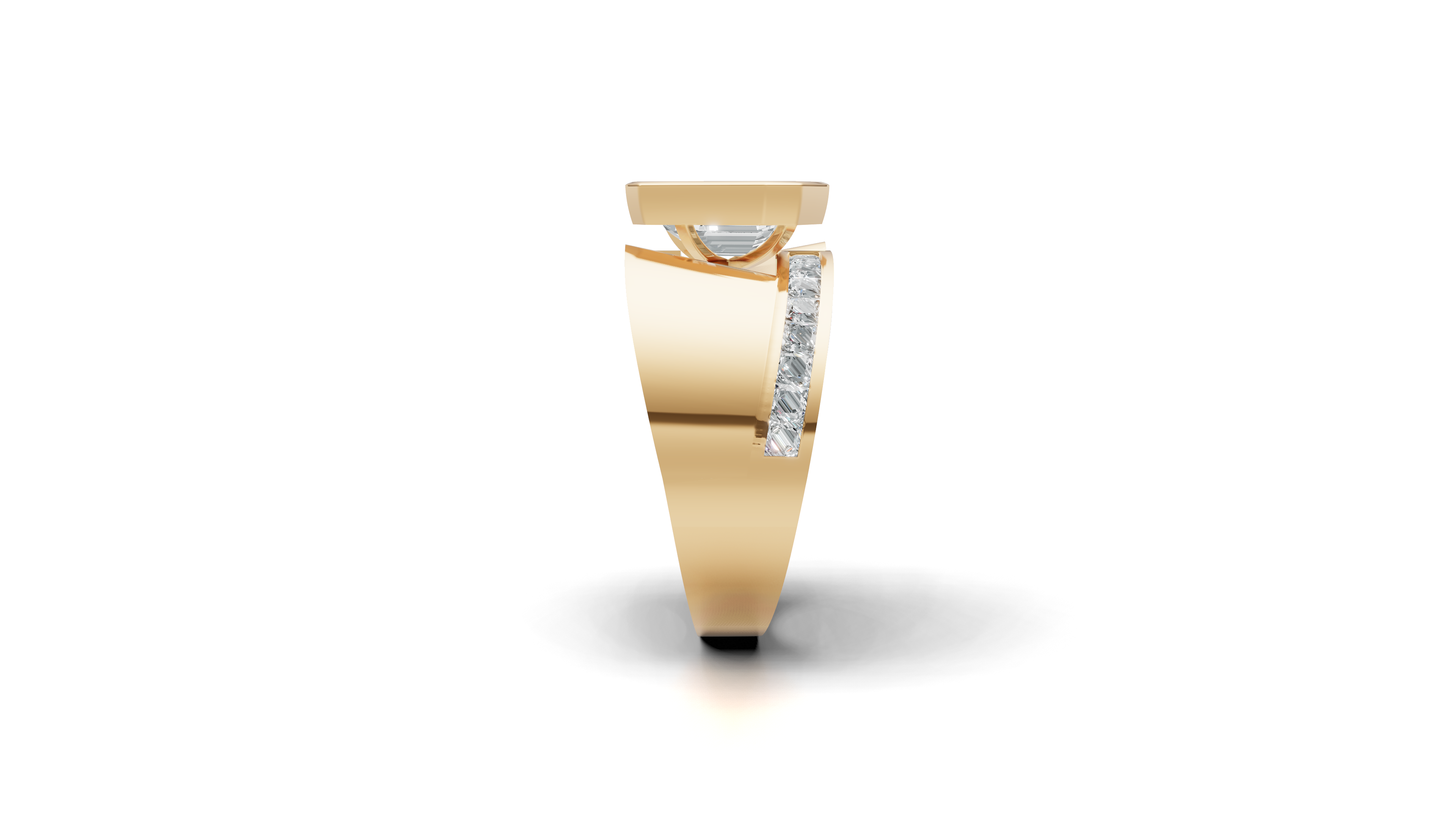 Aarinya Bezel Emerald Cut Men's Ring, Vanguard Asymmetric Lab-Grown Diamond Ring