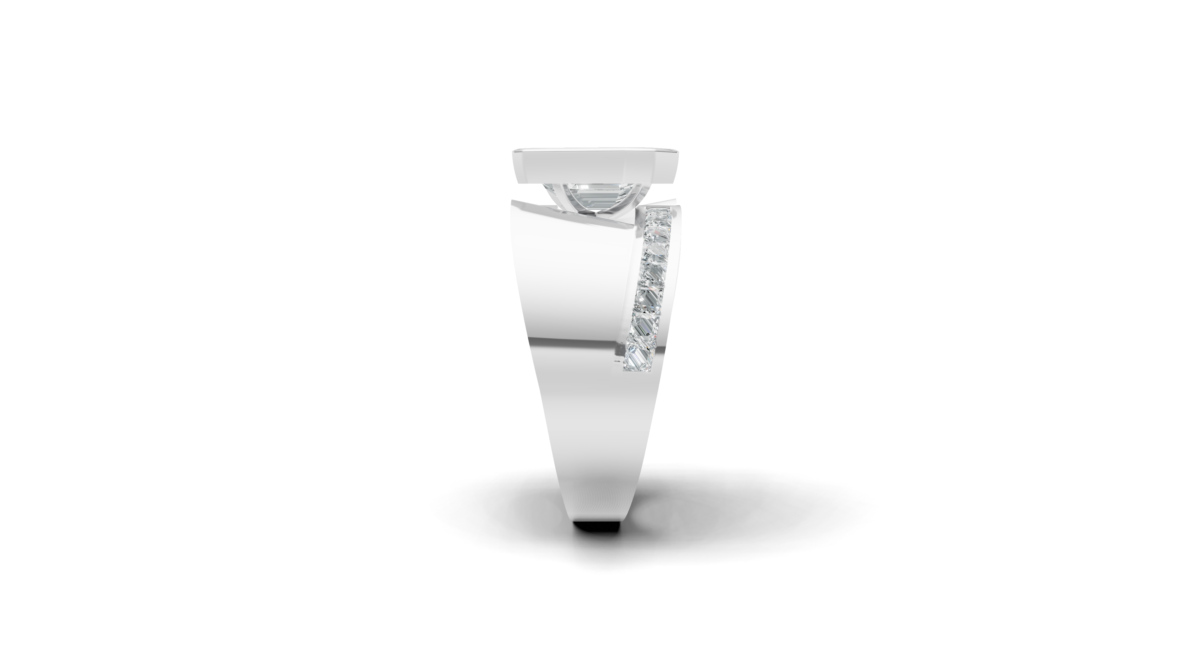 Aarinya Bezel Emerald Cut Men's Ring, Vanguard Asymmetric Lab-Grown Diamond Ring