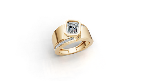 Aarinya Bezel Emerald Cut Men's Ring, Vanguard Asymmetric Lab-Grown Diamond Ring
