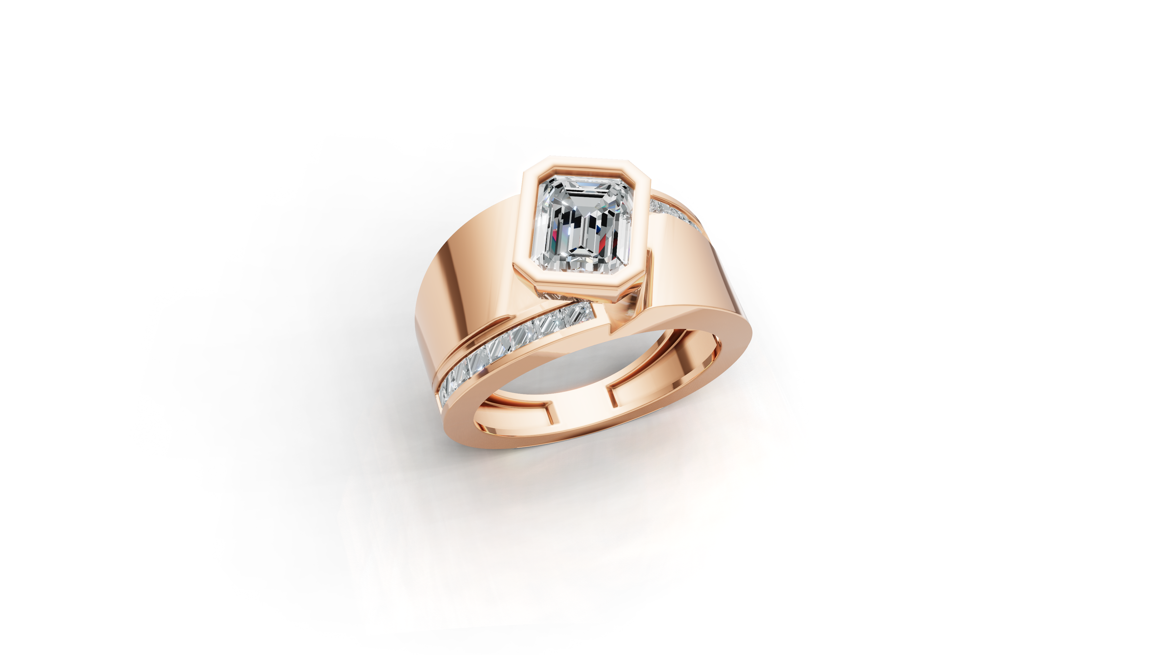 Aarinya Bezel Emerald Cut Men's Ring, Vanguard Asymmetric Lab-Grown Diamond Ring