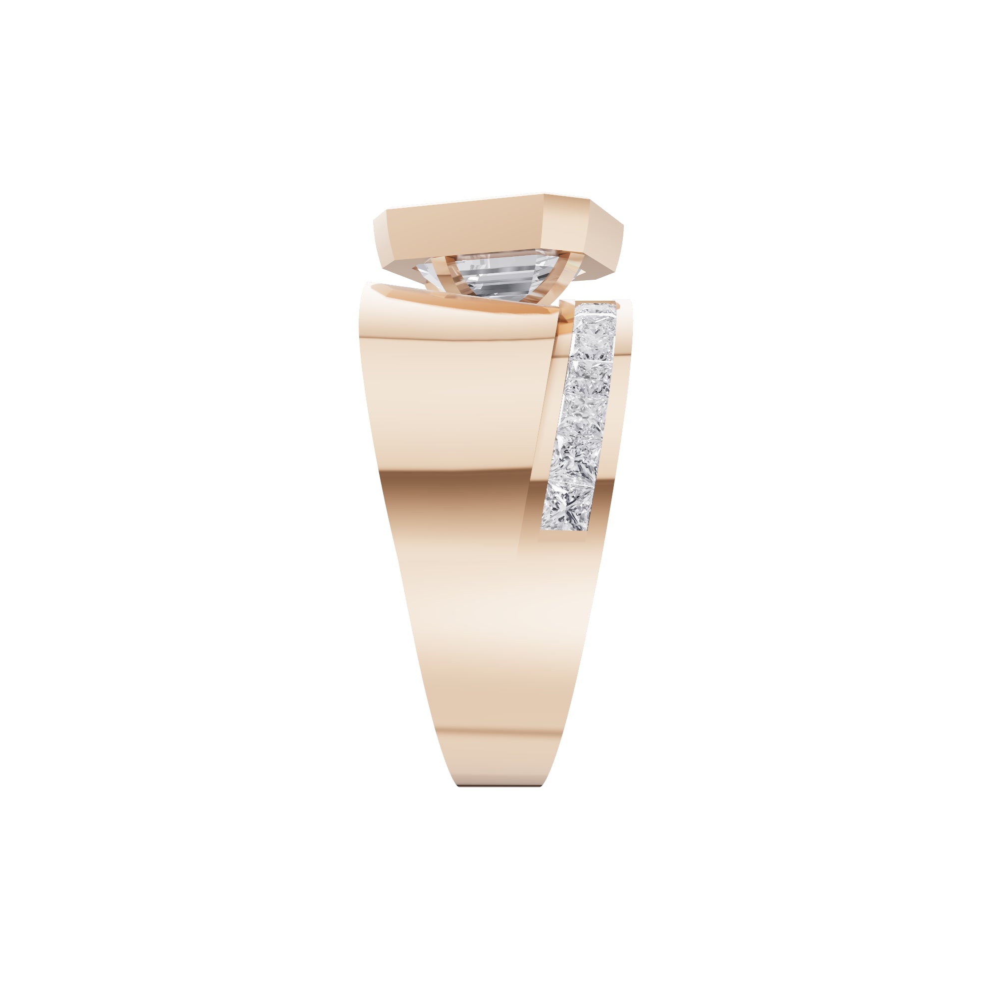 Aarinya Bezel Emerald Cut Men's Ring, Vanguard Asymmetric Lab-Grown Diamond Ring
