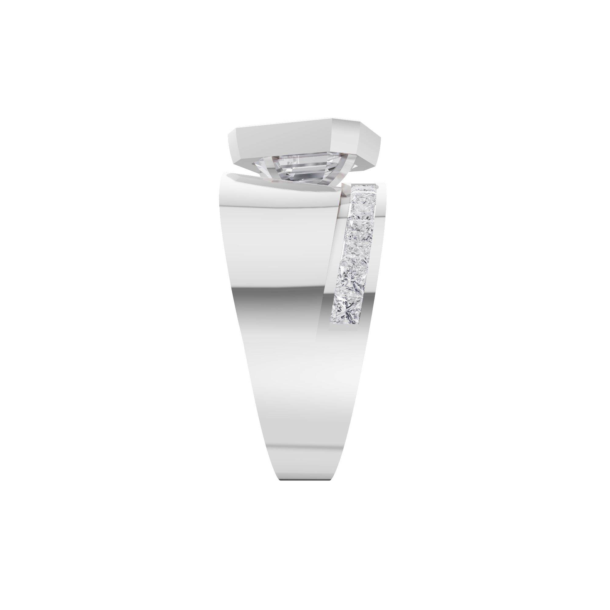 Aarinya Bezel Emerald Cut Men's Ring, Vanguard Asymmetric Lab-Grown Diamond Ring