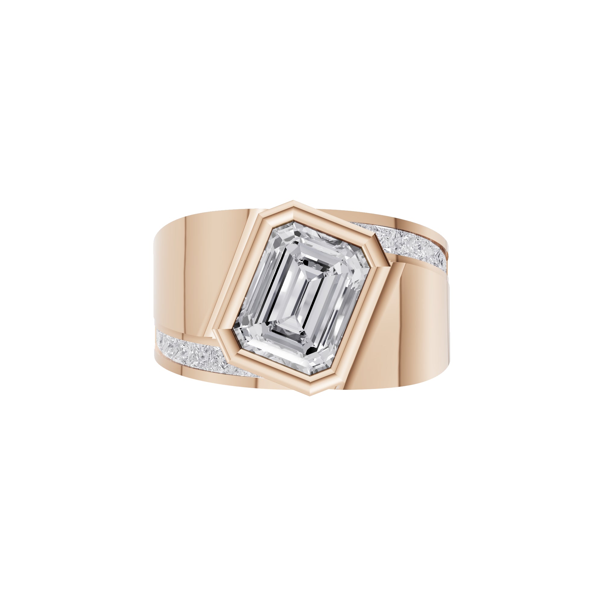 Aarinya Bezel Emerald Cut Men's Ring, Vanguard Asymmetric Lab-Grown Diamond Ring