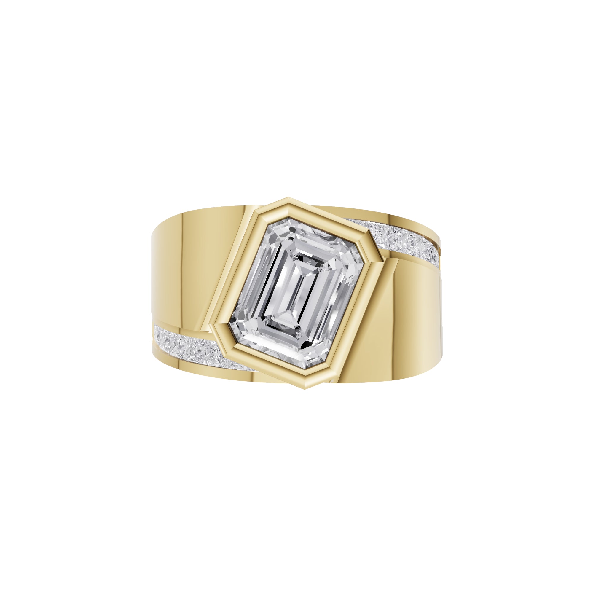 Aarinya Bezel Emerald Cut Men's Ring, Vanguard Asymmetric Lab-Grown Diamond Ring