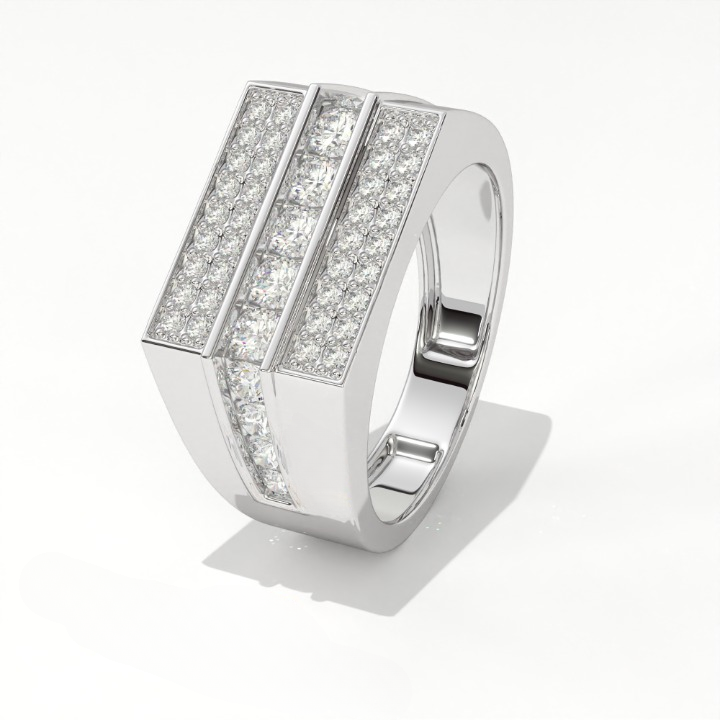 Aarinya Men's Multi-Row Diamond Signet Ring, The Grand Tiered Men's General Ring, The Matrix Channel Men's Ring