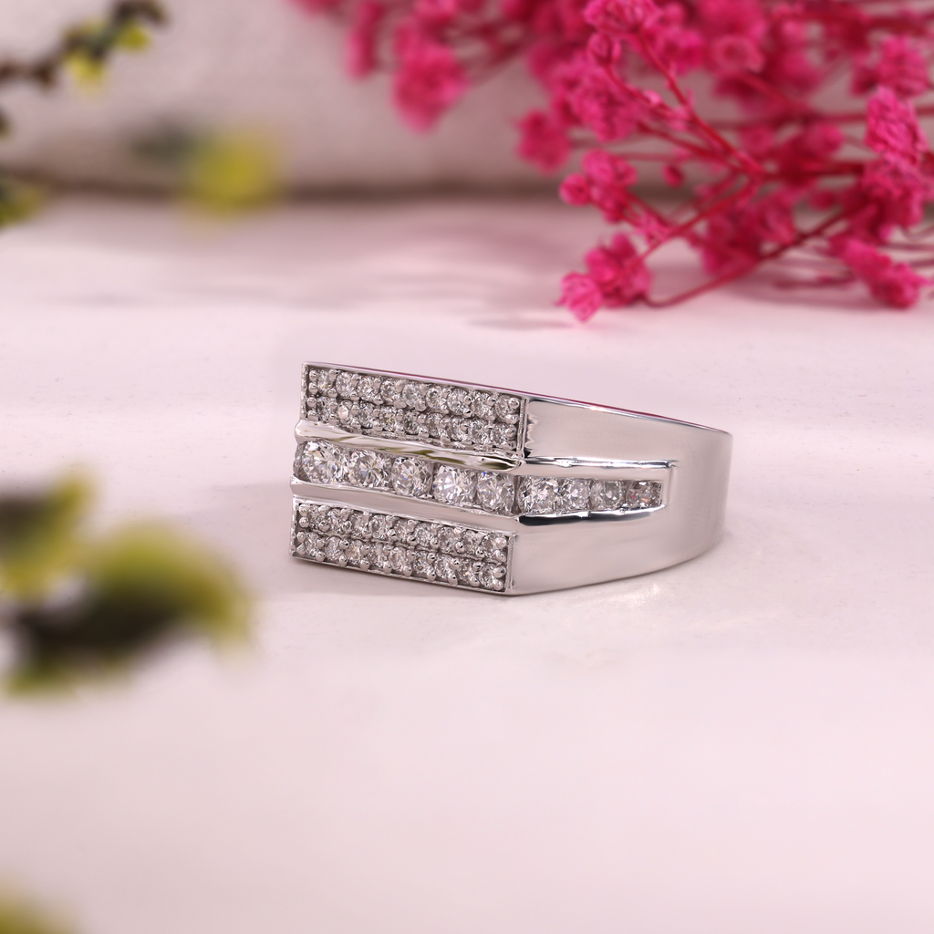 Aarinya Men's Multi-Row Diamond Signet Ring, The Grand Tiered Men's General Ring, The Matrix Channel Men's Ring