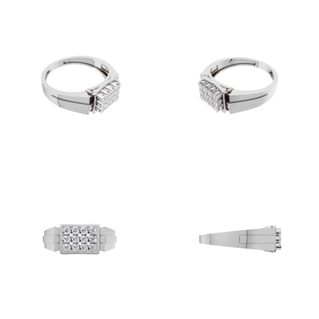 Aarinya Geometric Diamond Signet Ring, The Sovereign Pave Grid Men's Diamond Ring