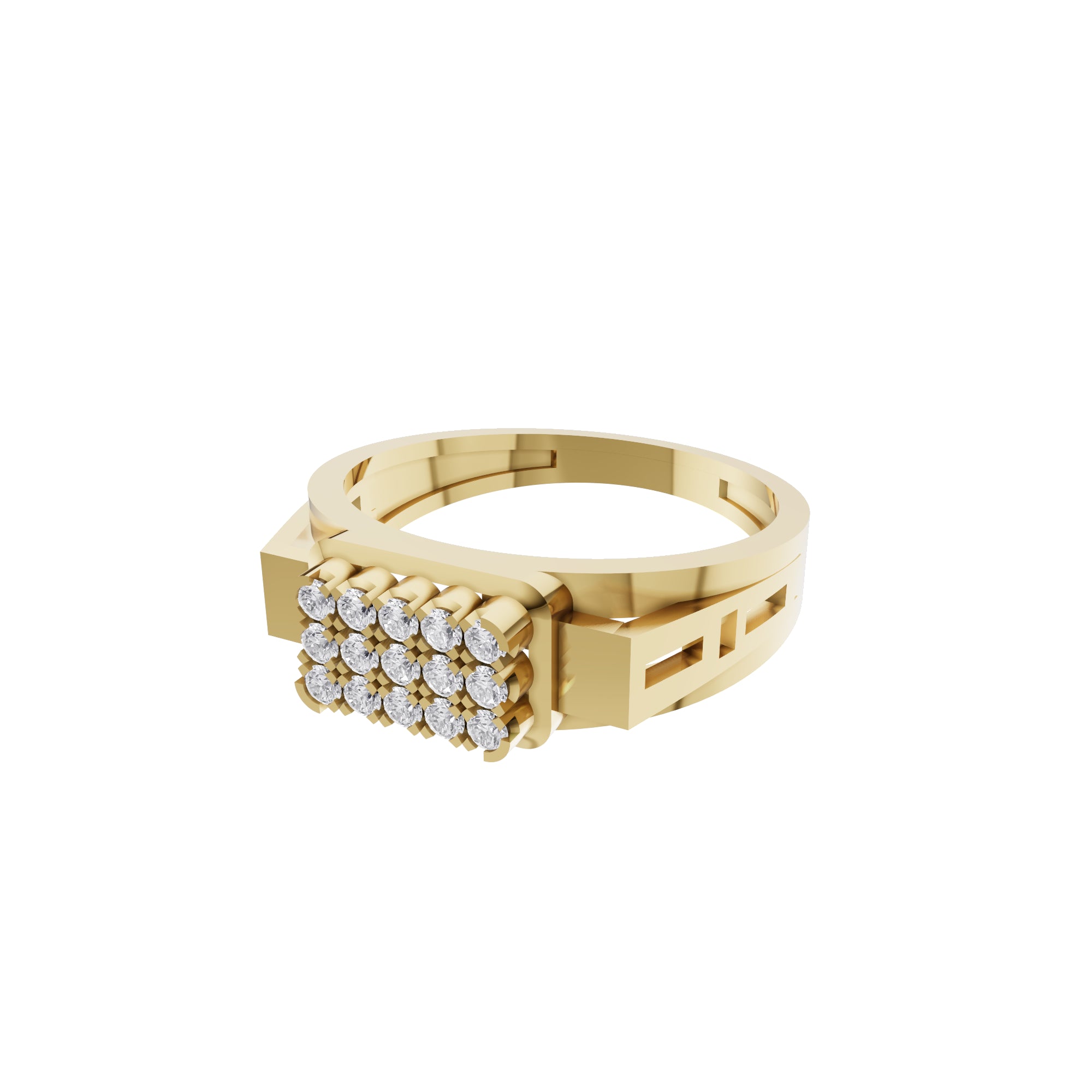 Aarinya Cut-Out Shoulder Lab Grown Diamond Cluster Ring, The Architectural Diamond Grid Men's Ring