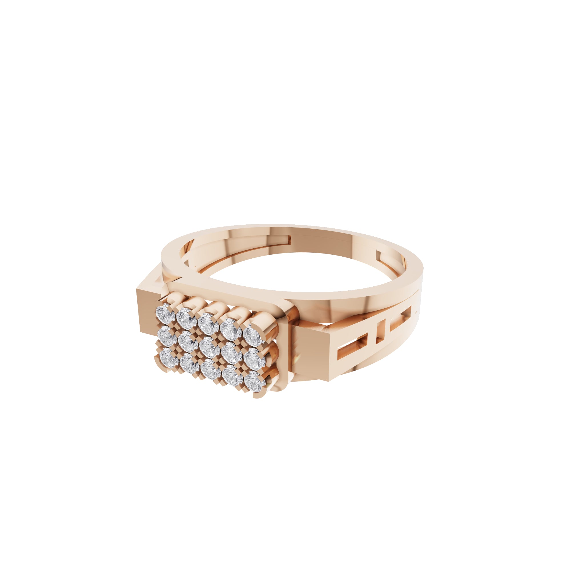 Aarinya Cut-Out Shoulder Lab Grown Diamond Cluster Ring, The Architectural Diamond Grid Men's Ring