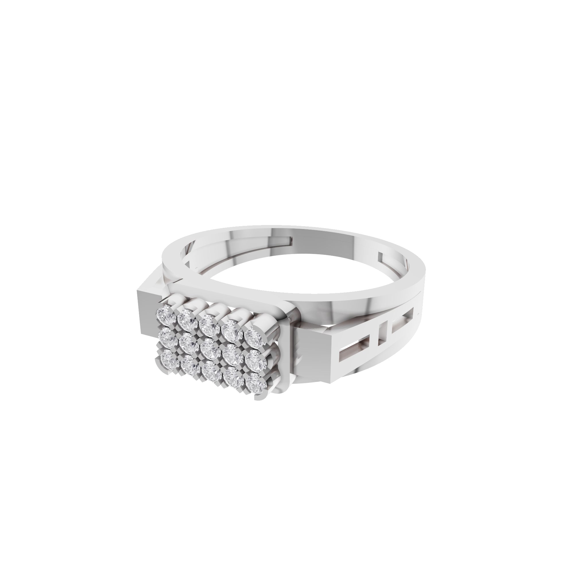 Aarinya Cut-Out Shoulder Lab Grown Diamond Cluster Ring, The Architectural Diamond Grid Men's Ring