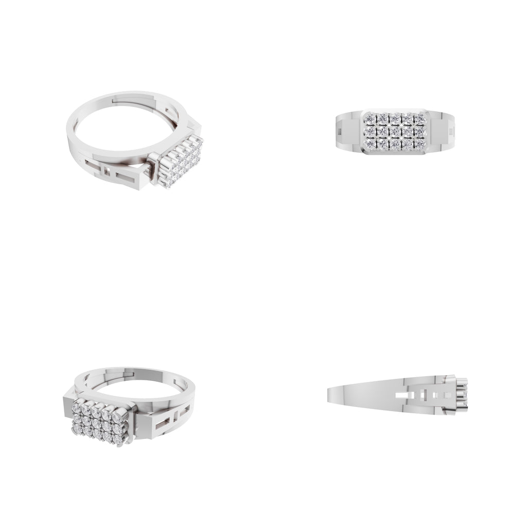 Aarinya Cut-Out Shoulder Lab Grown Diamond Cluster Ring, The Architectural Diamond Grid Men's Ring