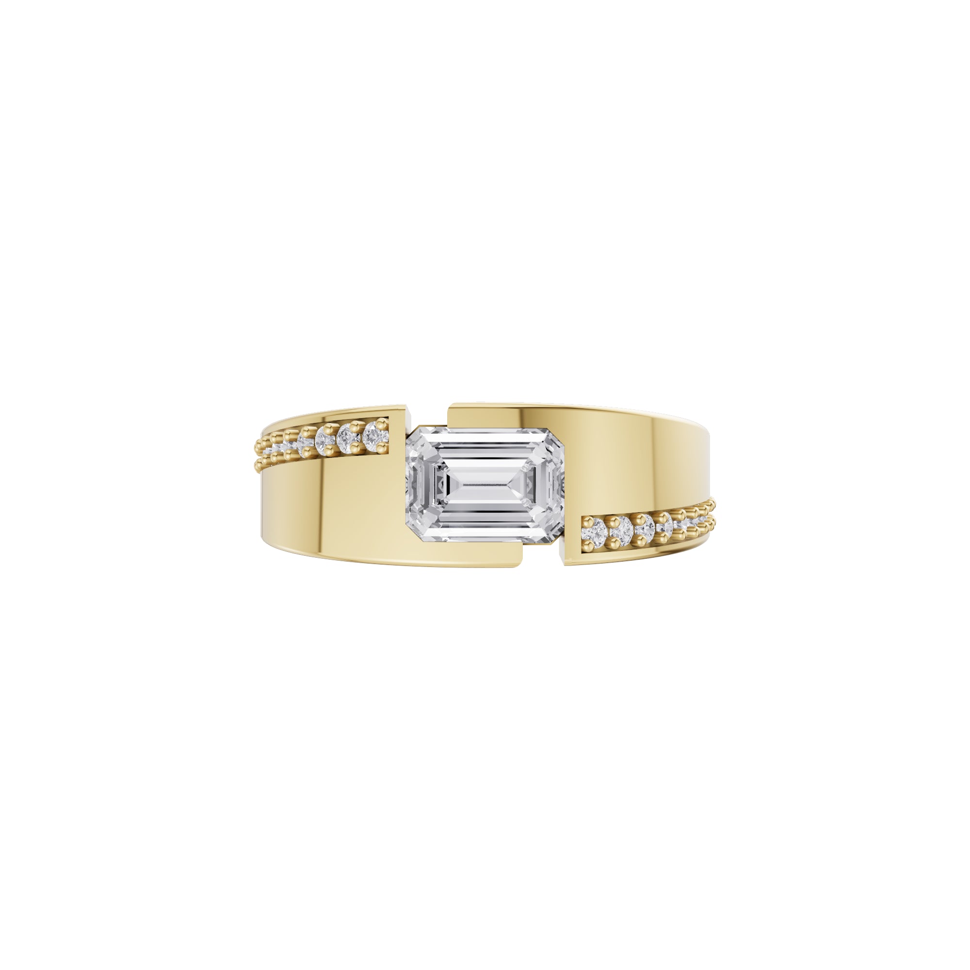 Aarinya Beaded Accent Emerald Diamond Ring, The Horizon Beaded Emerald Diamond Ring