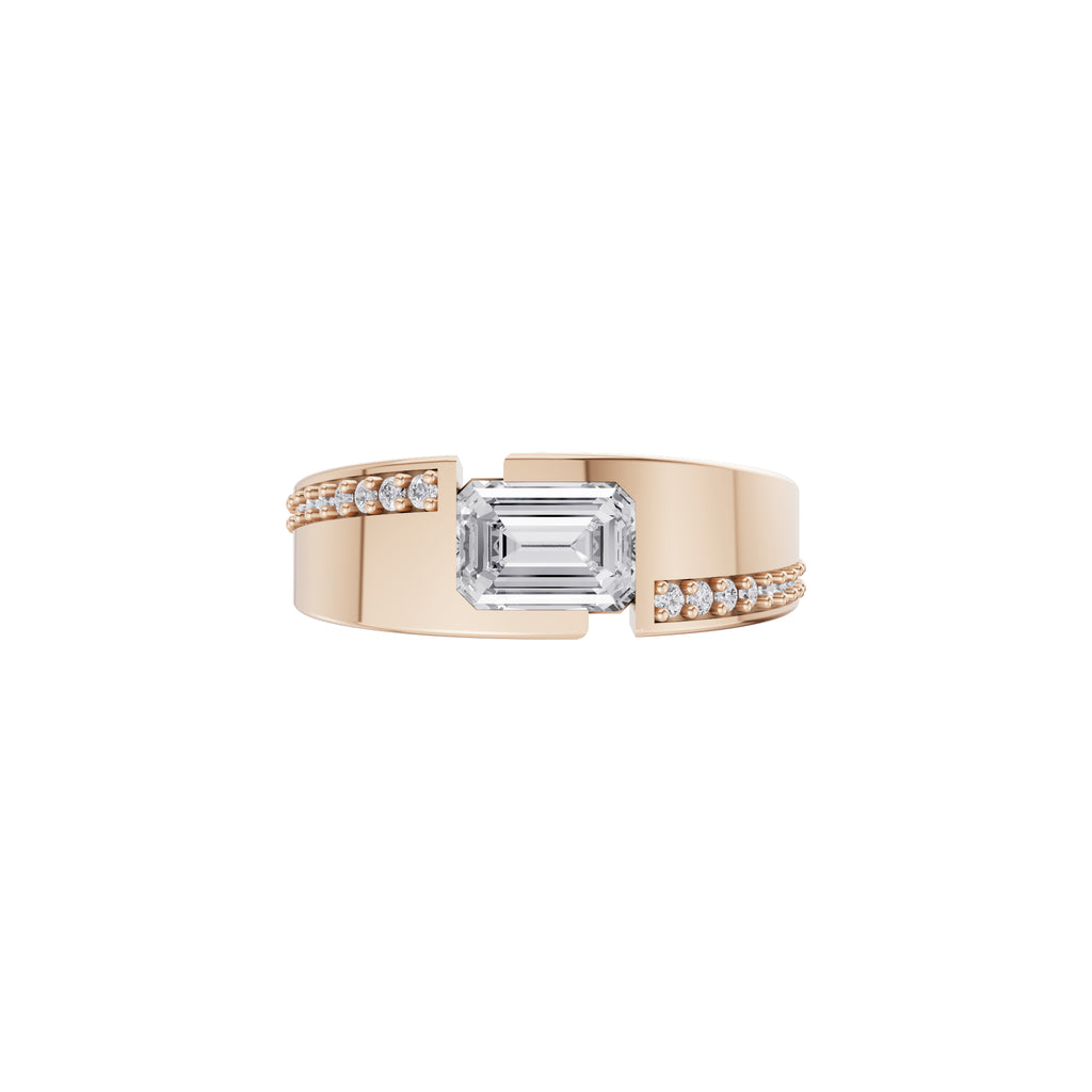 Aarinya Beaded Accent Emerald Diamond Ring, The Horizon Beaded Emerald Diamond Ring