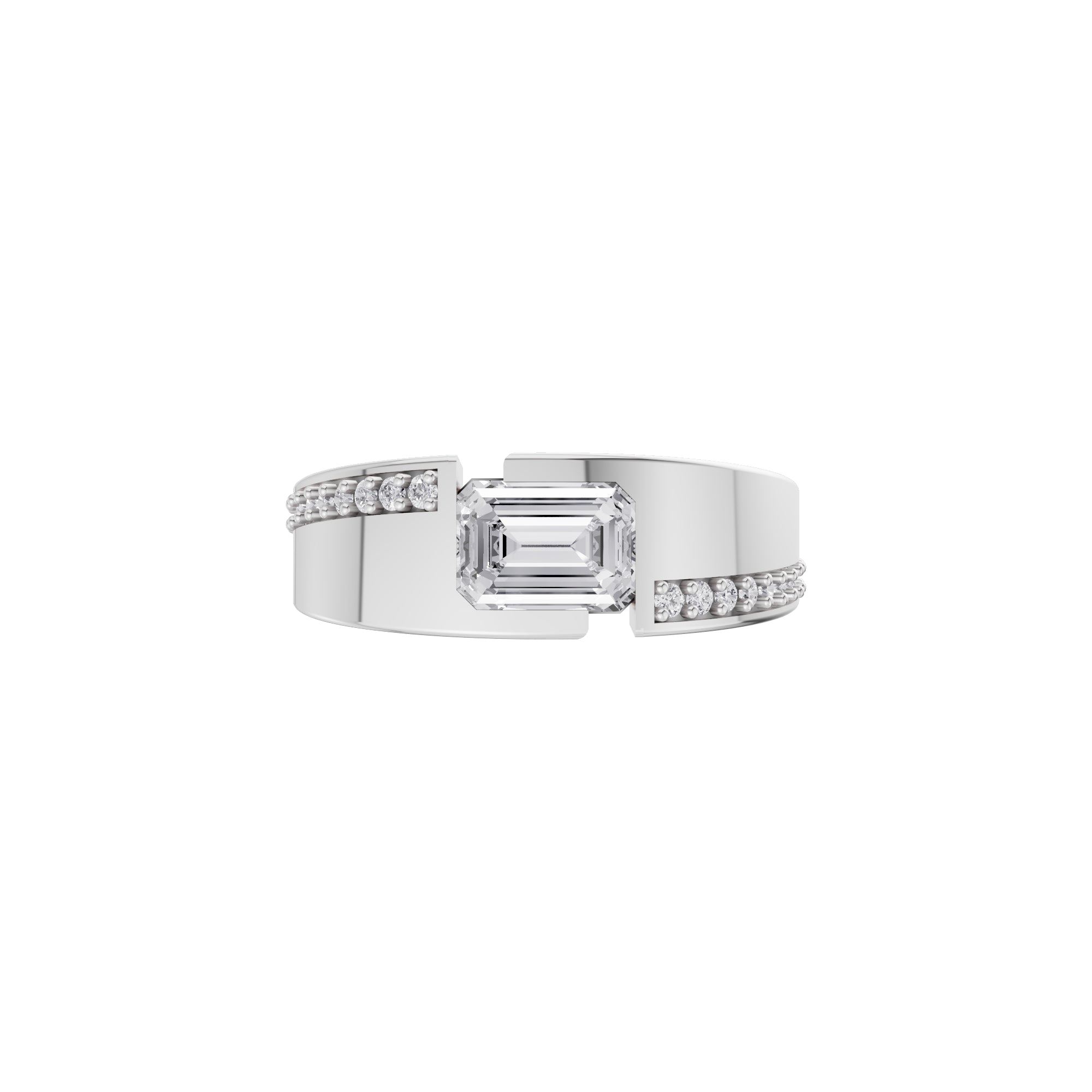 Aarinya Beaded Accent Emerald Diamond Ring, The Horizon Beaded Emerald Diamond Ring
