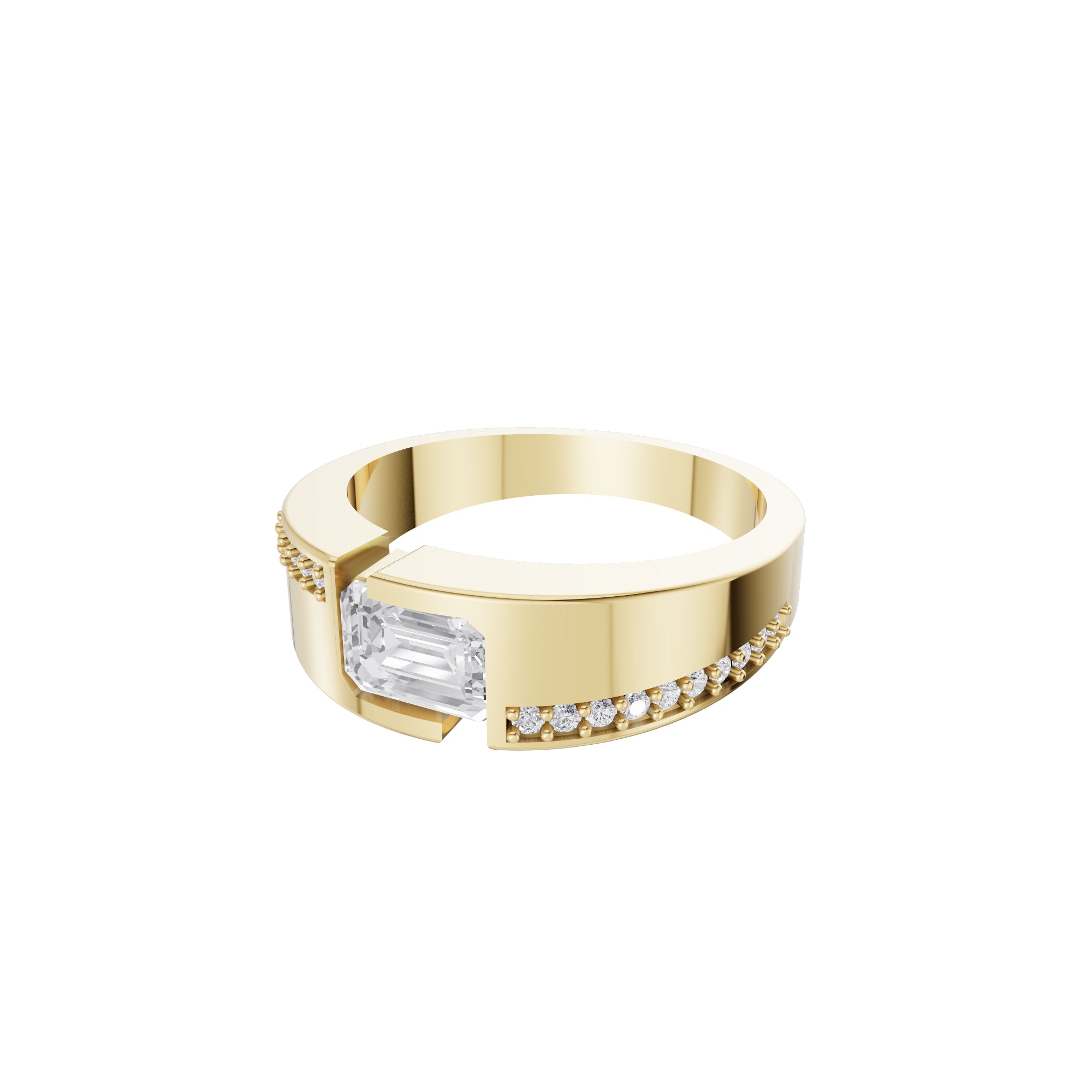 Aarinya Beaded Accent Emerald Diamond Ring, The Horizon Beaded Emerald Diamond Ring