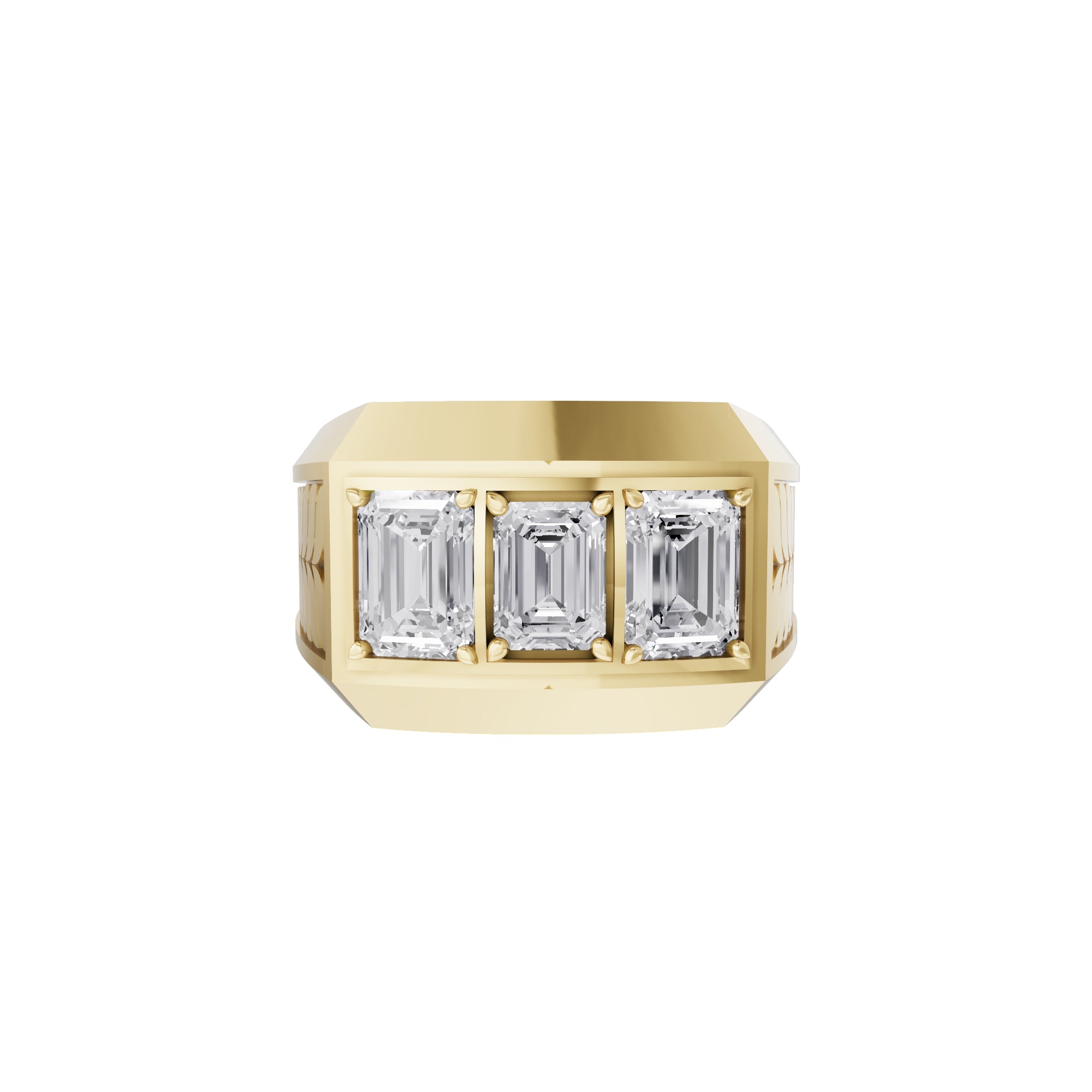 Aarinya Imperial Flush-Set Emerald Cut Statement Ring, The Beveled Three-Stone Emerald Diamond Ring