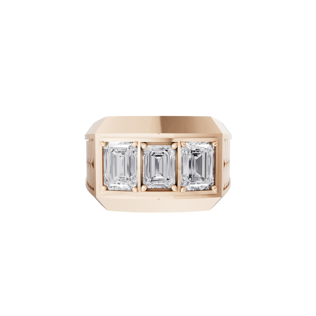 Aarinya Imperial Flush-Set Emerald Cut Statement Ring, The Beveled Three-Stone Emerald Diamond Ring