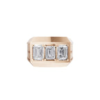 Aarinya Imperial Flush-Set Emerald Cut Statement Ring, The Beveled Three-Stone Emerald Diamond Ring