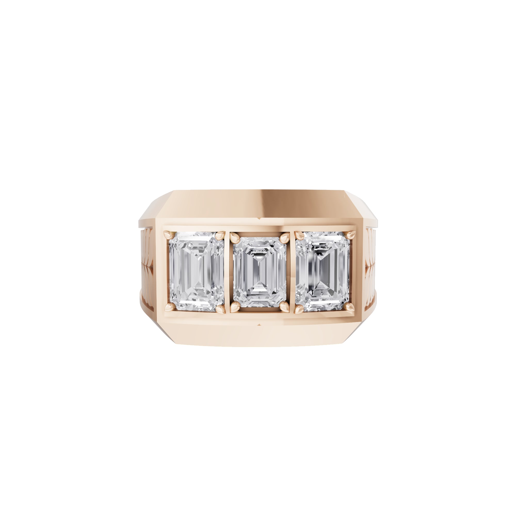 Aarinya Imperial Flush-Set Emerald Cut Statement Ring, The Beveled Three-Stone Emerald Diamond Ring