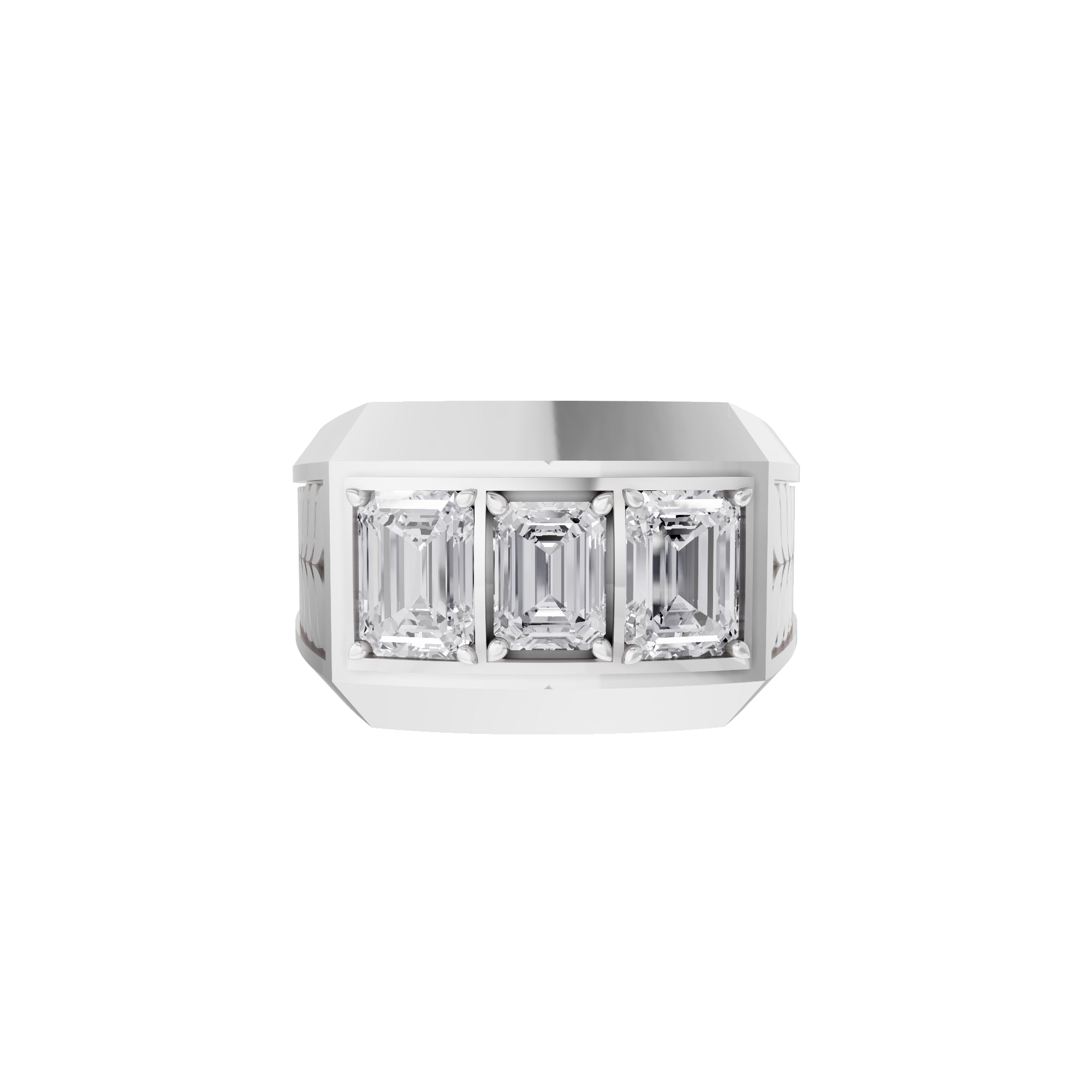 Aarinya Imperial Flush-Set Emerald Cut Statement Ring, The Beveled Three-Stone Emerald Diamond Ring