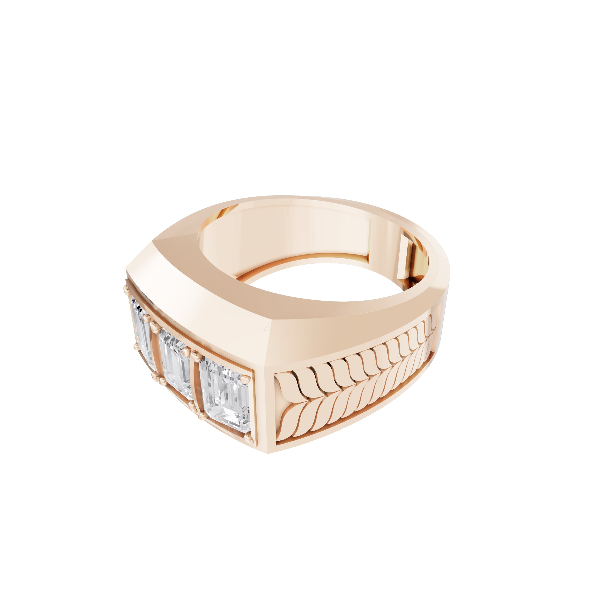 Aarinya Imperial Flush-Set Emerald Cut Statement Ring, The Beveled Three-Stone Emerald Diamond Ring