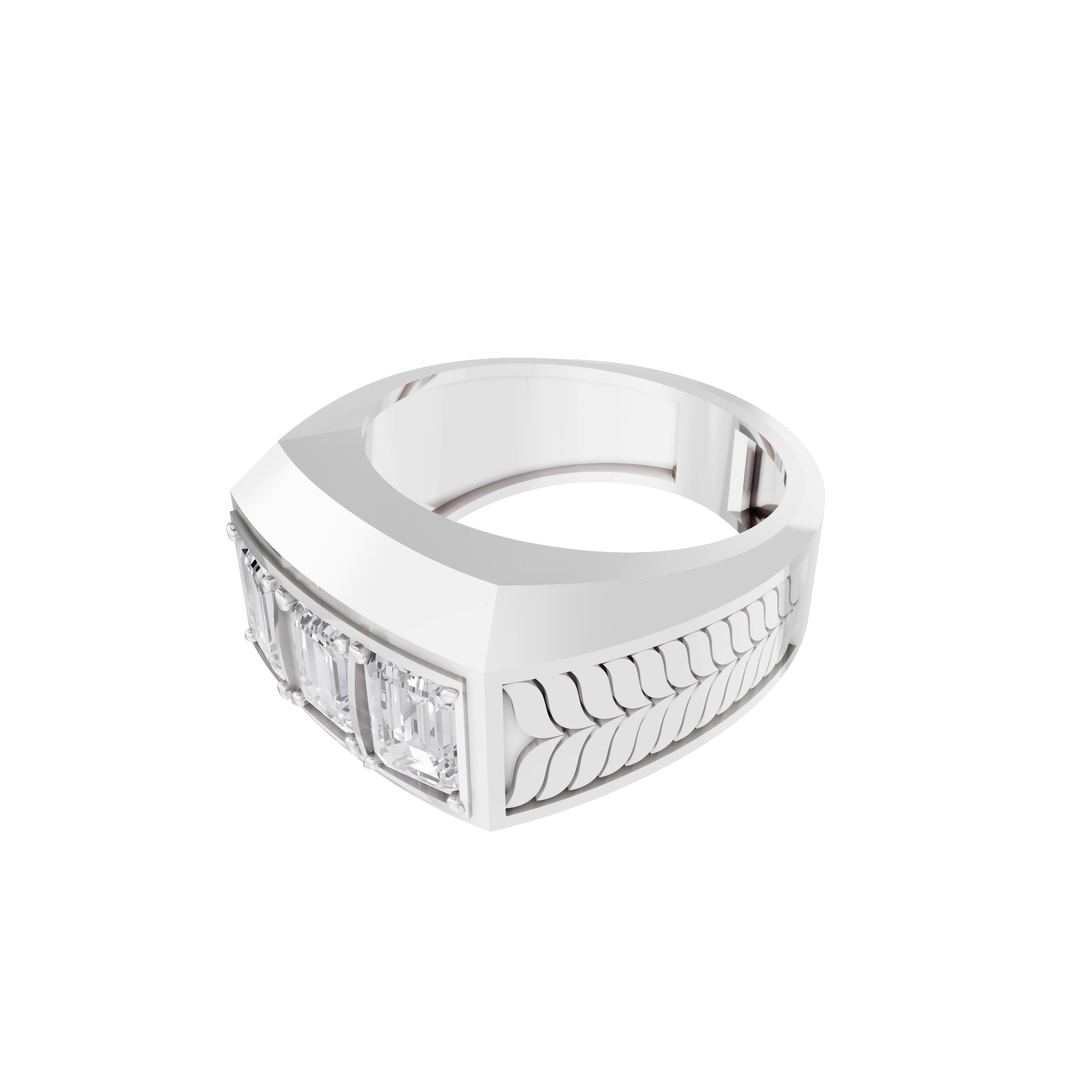 Aarinya Imperial Flush-Set Emerald Cut Statement Ring, The Beveled Three-Stone Emerald Diamond Ring