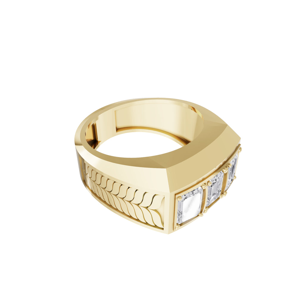 Aarinya Imperial Flush-Set Emerald Cut Statement Ring, The Beveled Three-Stone Emerald Diamond Ring