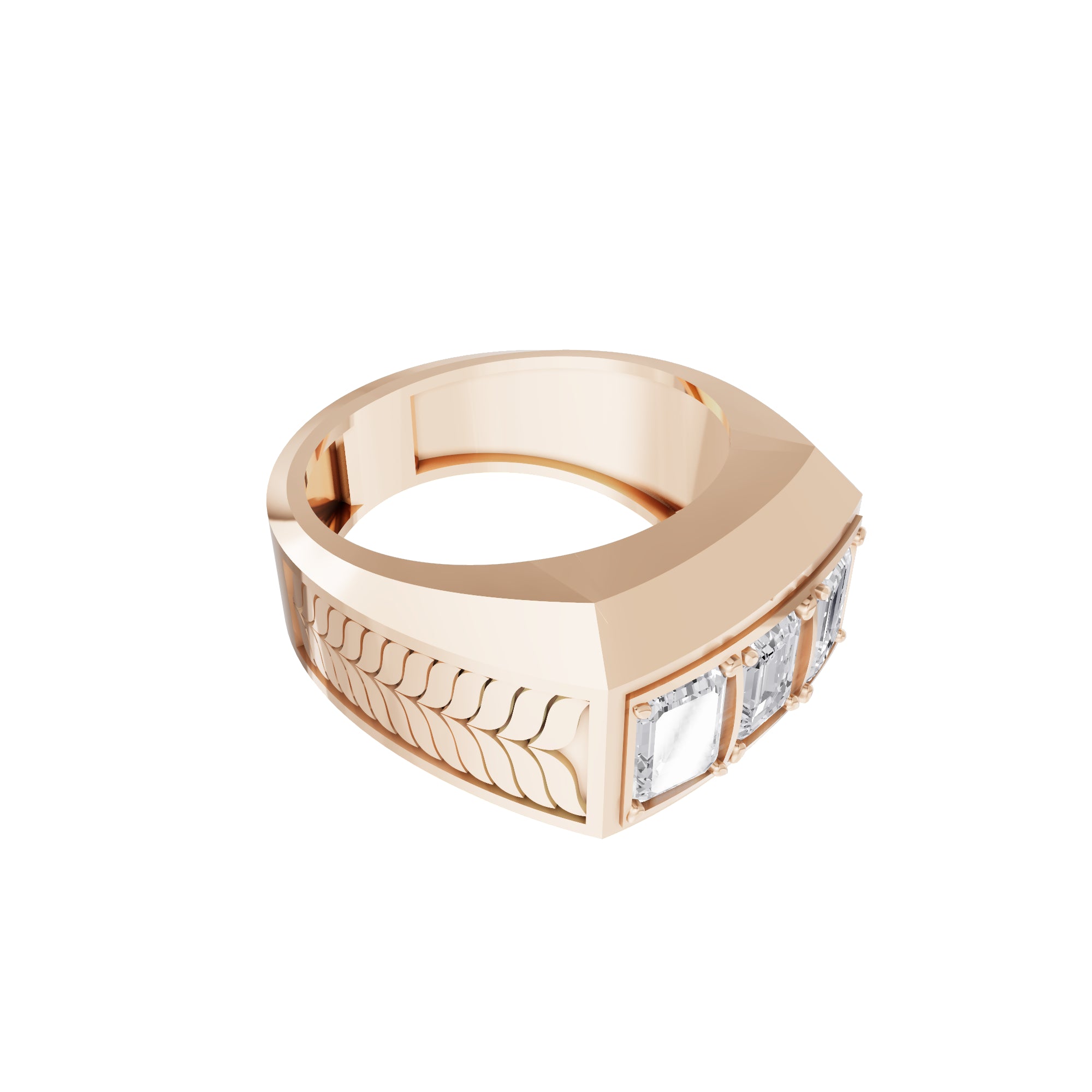 Aarinya Imperial Flush-Set Emerald Cut Statement Ring, The Beveled Three-Stone Emerald Diamond Ring