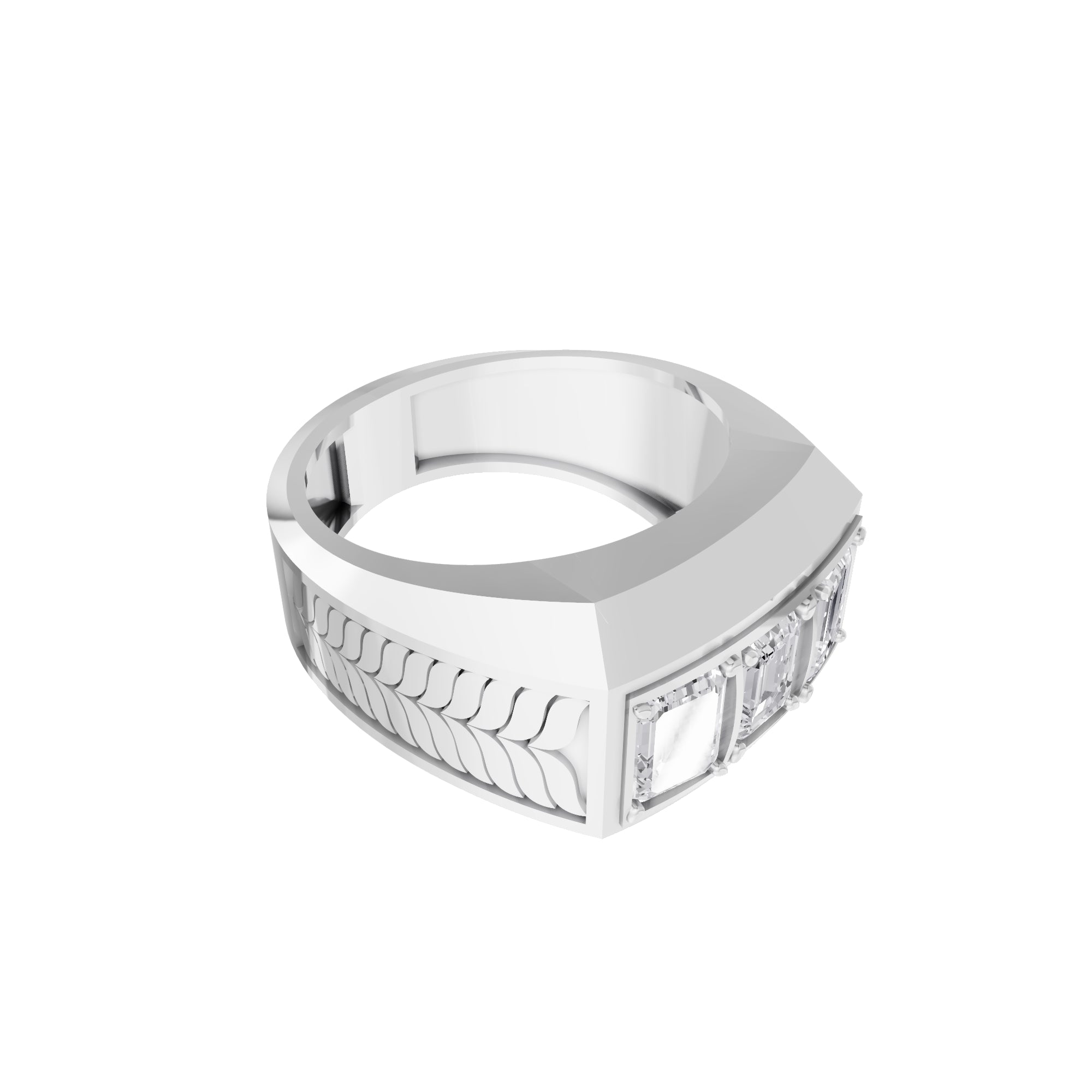 Aarinya Imperial Flush-Set Emerald Cut Statement Ring, The Beveled Three-Stone Emerald Diamond Ring