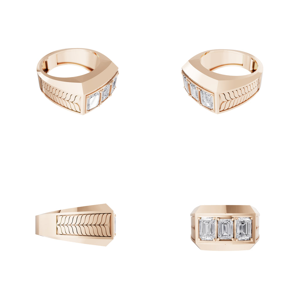 Aarinya Imperial Flush-Set Emerald Cut Statement Ring, The Beveled Three-Stone Emerald Diamond Ring
