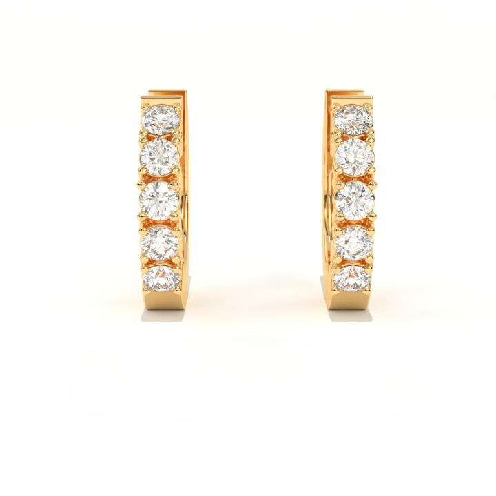 Aarinya Aurelia Diamond Hoop Earrings, Classic Round Diamond Hoop Earrings, 5-Stone Daily Wear Hoop Earrings