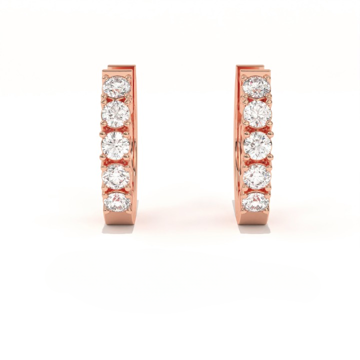 Aarinya Aurelia Diamond Hoop Earrings, Classic Round Diamond Hoop Earrings, 5-Stone Daily Wear Hoop Earrings