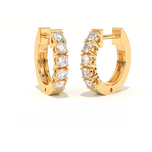 Aarinya Aurelia Diamond Hoop Earrings, Classic Round Diamond Hoop Earrings, 5-Stone Daily Wear Hoop Earrings