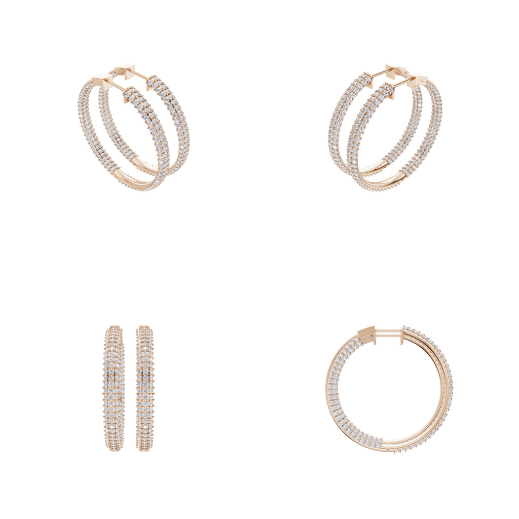 Aarinya Triple-Row Inside-Out Diamond Hoop Earrings, The Pave Triple-Band Hoops