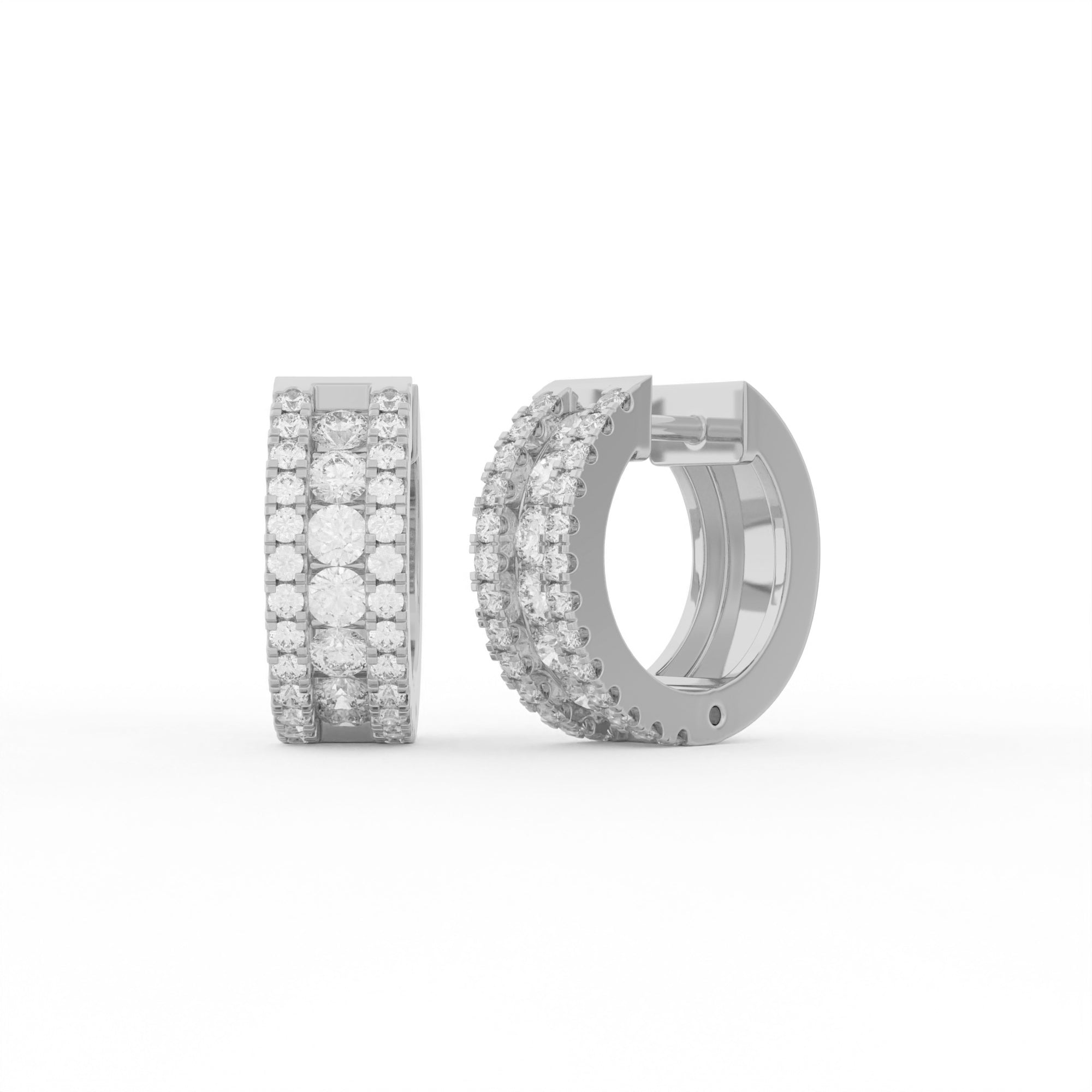 Aarinya Triple-Row Lab-Grown Diamond Statement Huggie Earrings, The Vantage Silhouette Bold Tri-Line Eternity Hoops