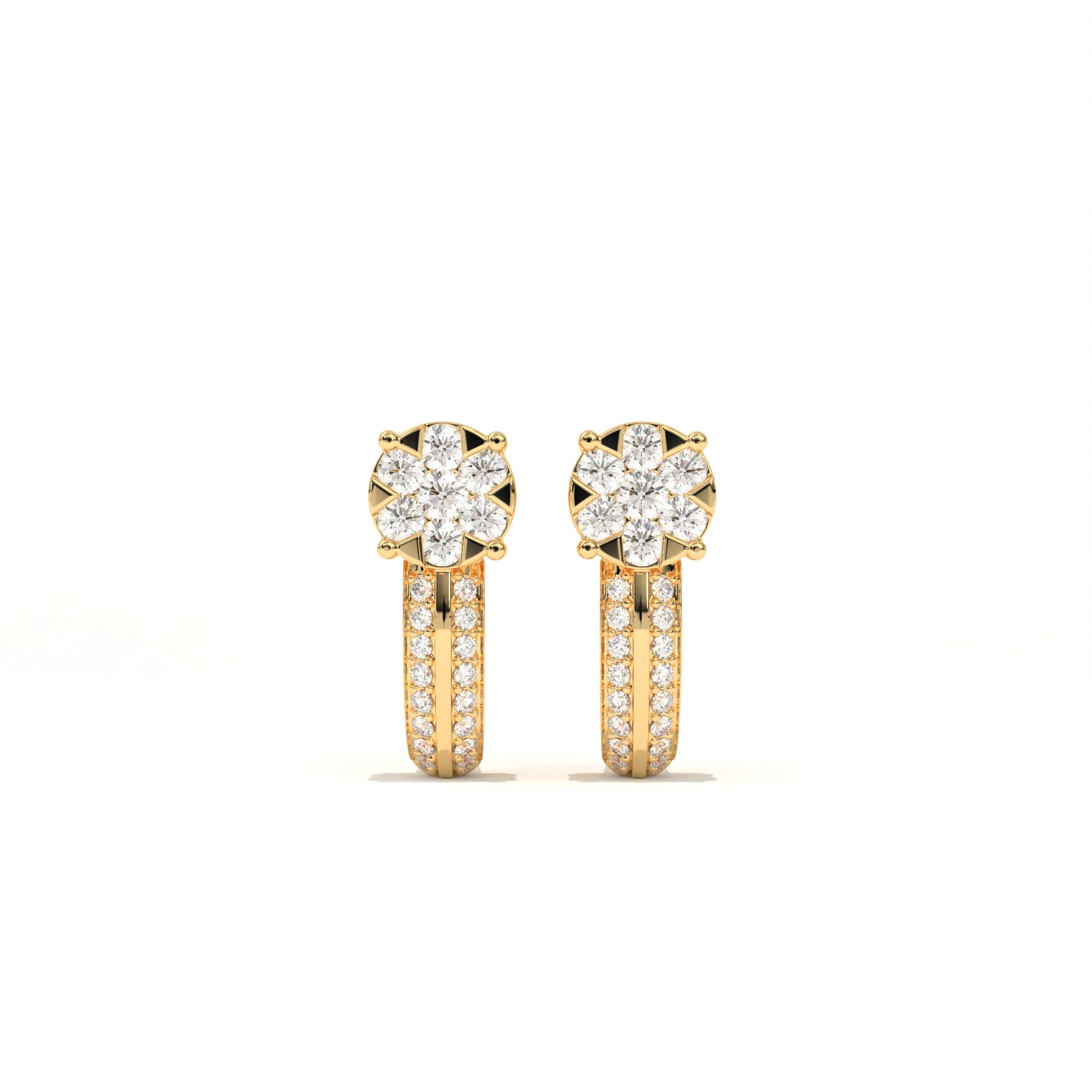 Aarinya Floral Cluster Double-Row Diamond Huggie Earrings, The Centurion Minimalist Split-Shank Flower Cluster Hoops