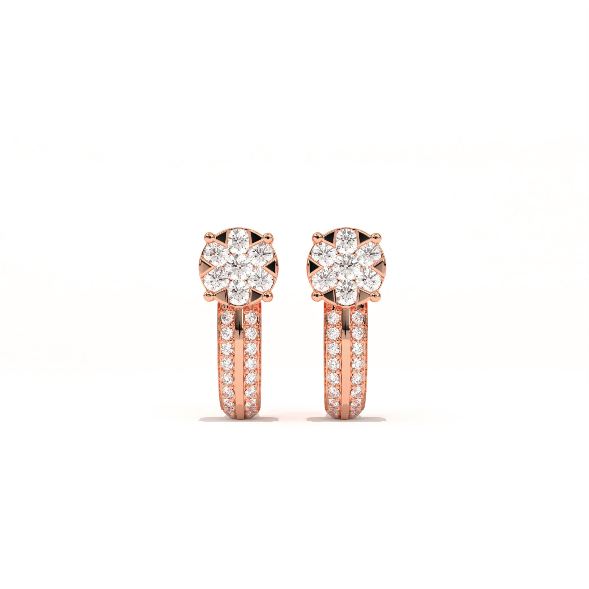 Aarinya Floral Cluster Double-Row Diamond Huggie Earrings, The Centurion Minimalist Split-Shank Flower Cluster Hoops