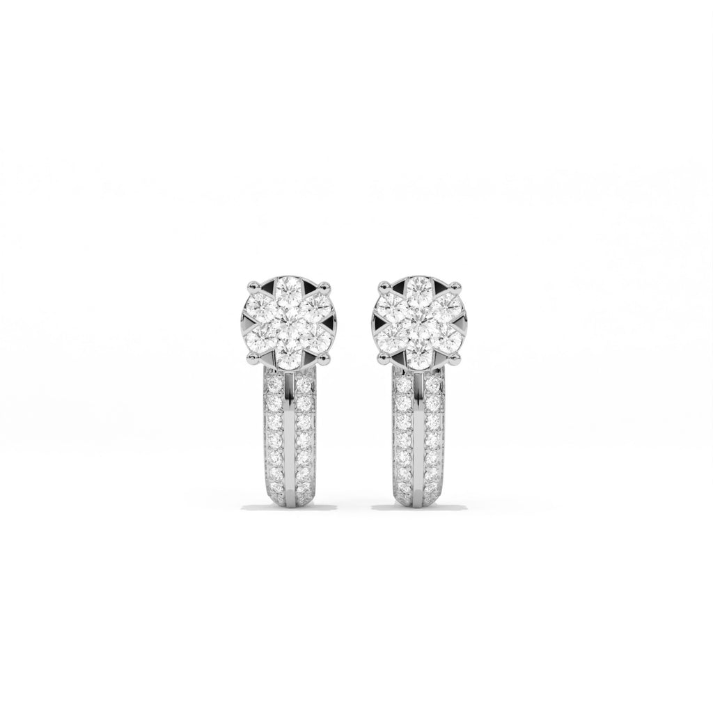 Aarinya Floral Cluster Double-Row Diamond Huggie Earrings, The Centurion Minimalist Split-Shank Flower Cluster Hoops