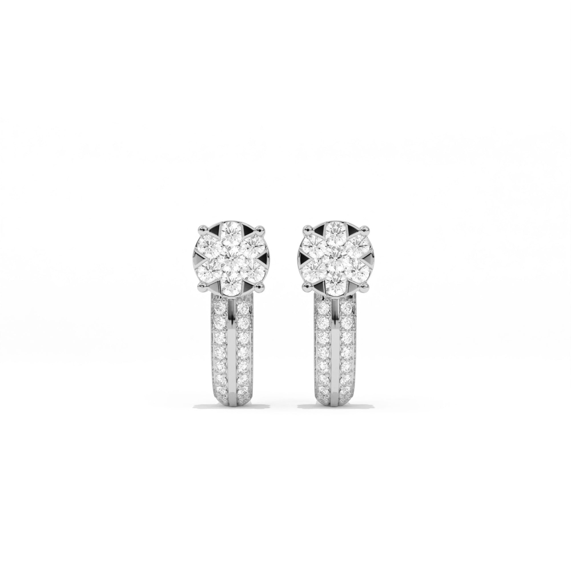 Aarinya Floral Cluster Double-Row Diamond Huggie Earrings, The Centurion Minimalist Split-Shank Flower Cluster Hoops