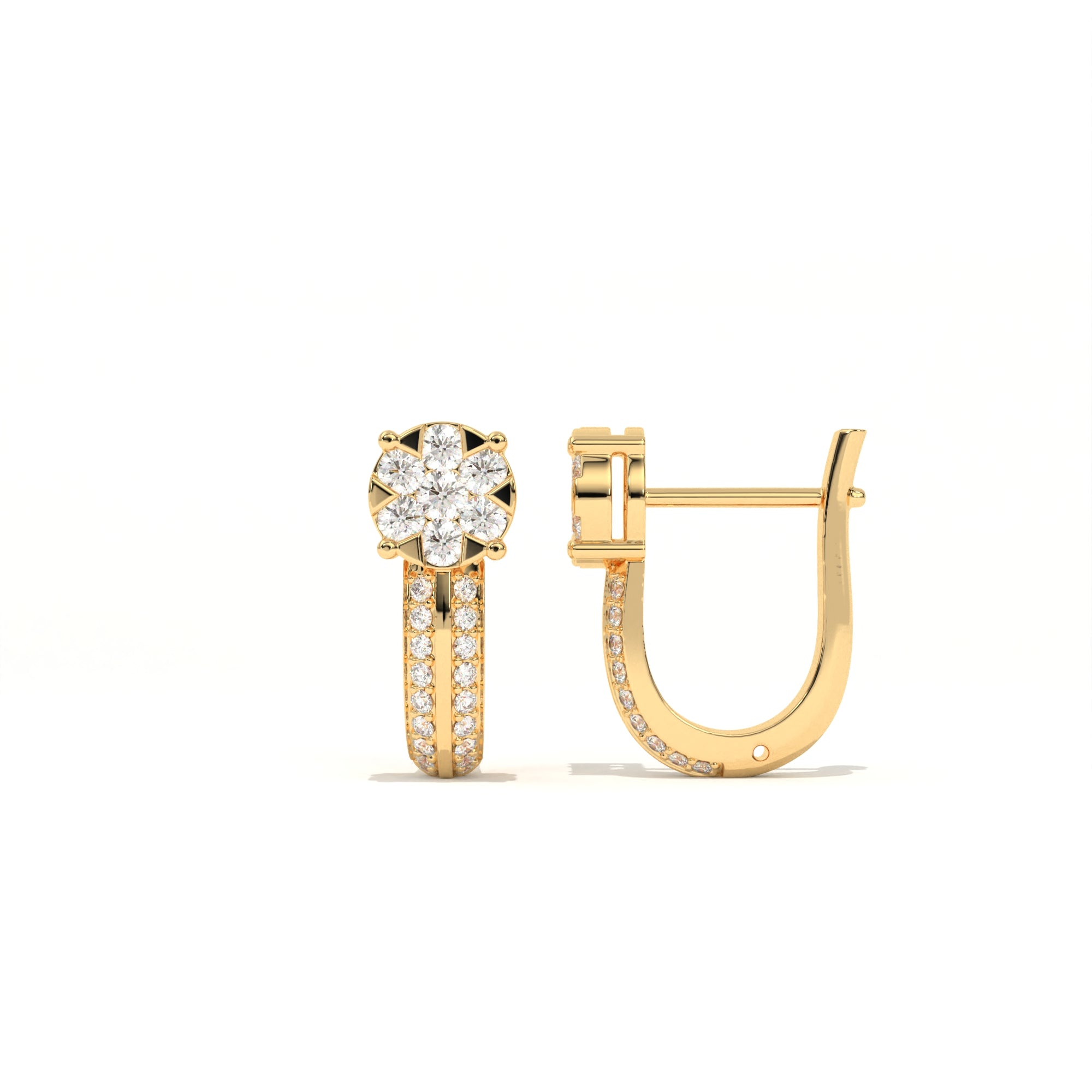 Aarinya Floral Cluster Double-Row Diamond Huggie Earrings, The Centurion Minimalist Split-Shank Flower Cluster Hoops