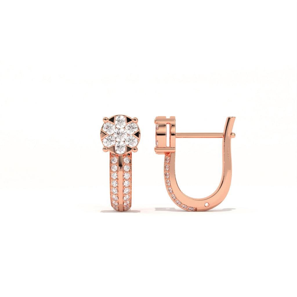 Aarinya Floral Cluster Double-Row Diamond Huggie Earrings, The Centurion Minimalist Split-Shank Flower Cluster Hoops
